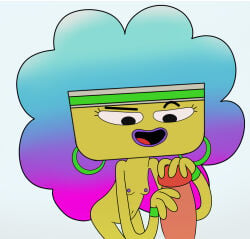 accurate_art_style artstyle_imitation cartoon_network female female/male grabbing_penis impstripe jackie_wilson male male/female multicolored_hair stroking_penis tagme the_amazing_world_of_gumball yellow_body