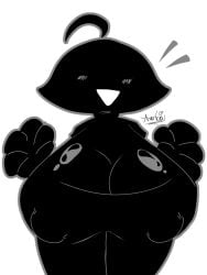 nintendo game_and_watch super_smash_bros. ms._game_and_watch aaanarkia pom_poms breasts big_breasts huge_breasts massive_breasts large_breasts gigantic_breasts hyper hyper_breasts nipple_bulge nipples black_and_white monochrome simple_background 1girls female female_only female_focus breasts_focus