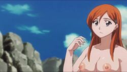 2d 2d_animation animated beach bleach brunette completely_nude completely_nude_female different_breast_sizes edited gif glasses inoue_orihime ise_nanao matsumoto_rangiku nude_filter sea tagme video