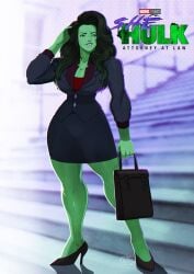 1girls abs biceps big_breasts buisness_suit business_attire business_woman female female_only fully_clothed green-skinned_female green_eyes green_hair green_skin high_heels hulk_(series) long_hair marvel marvel_cinematic_universe marvel_comics miniskirt muscular muscular_female muscular_shoulders muscular_thighs she-hulk she-hulk:_attorney_at_law skirt solo solo_female thick_thighs tovio_rogers