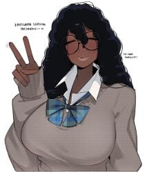 big_breasts black_hair breasts coli_(ohasi) dark-skinned_female dark_skin female glasses meme ohasi tagme