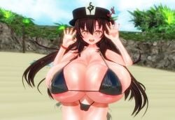 1girls beach big_breasts bikini breasts busty custom_maid_3d_2 enormous_breasts female female_only genshin_impact giant_breasts gigantic_breasts hat hu_tao_(genshin_impact) huge_breasts hyper hyper_breasts large_breasts long_hair lumen_milkstein massive_breasts oppai solo solo_female swimsuit