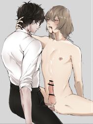 akira_kurusu anal anal_sex black_hair blood brown_hair fangs goro_akechi male/male male_only pegoflows persona persona_5 red_eyes ren_amamiya vampire yaoi