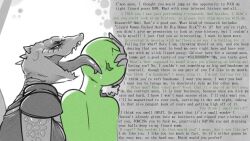 anon anthro anthro_on_human argonian bethesda_softworks caption cokesero dirty_talk female horny horny_female licking lizard_girl long_tongue scalie the_elder_scrolls video_game_character wall_of_text