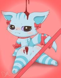 anthro anus ass beatcats blue_fur blush blushing_at_viewer censored censored_pussy chelsea_(beatcats) chocolate cub dreammaker810 food food_play furry looking_at_viewer paws ribbon ribbons sanrio