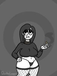 animated black_hair bouncing bouncing_breasts doctorloops fishnets jiggling_breasts mp4 music smoking sound sweater tagme veronica_(saltynoodles) video