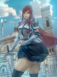 1girls breasts erza_scarlet fairy_tail female female_only large_breasts light-skinned_female mature purple_hair pussy rainwzq slim_waist solo standing torn_stockings violet_eyes