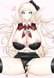 belt breasts burningkaraage censor_bar danganronpa danganronpa_2:_goodbye_despair exposed_breasts exposed_pussy id_card large_breasts micropenis open_clothes penis pov pubic_hair pussy small_penis sonia_nevermind spread_legs straight_hair super_danganronpa_2 thick_thighs thighs white_belt