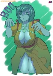 ass big_ass big_breasts bonecrusherii breast_squeeze breasts breasts_out female female_focus female_only ghost ghost_girl green_skin kasumi_(paladins) looking_at_viewer nude nude_female paladins thick_thighs thighs