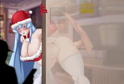 akame_ga_kill! animated blue_eyes blue_hair christmas commission esdeath_(akame_ga_kill!) long_blue_hair long_hair mp4 no_sound santa_claus_(cosplay) santa_costume santa_suit segal03 video