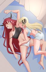 angelchama armpit_sniffing armpits barefoot holoforce hololive hololive_english hololive_english_-promise- hololive_japan horn irys long_hair sleeping tsunomaki_watame underboob virtual_youtuber yuri