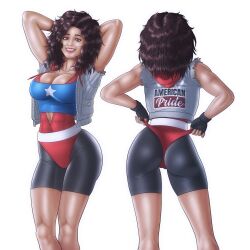 1girls america_chavez ass big_ass big_breasts bike_shorts breasts dark-skinned_female female female_only latina marvel marvel_comics midriff navel reptileye thick_thighs wide_hips