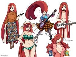 2022 bag big_breasts bikini breasts canada canadian casual cleavage clothing electric_guitar female flannel footwear guitar human juliette_(murgoten) long_hair mob_face murgoten musical_instrument nude original pale_skin red_hair swimwear tagme