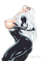 1girls big_breasts black_cat_(marvel) curvy_female curvy_figure ed_benes_studio erect_nipples felicia_hardy latex_sui latex_suit long_hair looking_up marvel marvel_comics rubismar_da_costa skin_tight solo_female tagme voluptuous_female white_hair