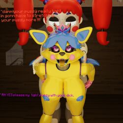 3d_(artwork) absurd_res anthro artist_self-insert baby_(fnafsl) breasts circus_baby circus_baby_(fnaf) duo fan_(fnaf) fan_character female female/female five_nights_at_freddy's five_nights_at_freddy's_2 fnaf fnaf_oc hi_res huge_filesize human human_on_anthro interspecies male male/female mammal nipples oc open_mouth original_character rageing_wolf scottgames self_insert tongue_out toy_wolfie_(rageing_wolf) video_games