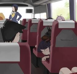 ambiguous_penetration being_watched black_hair bus canine caught cheezebawls covering_mouth covering_own_mouth doggy_style female female_human/male_feral female_on_feral from_behind from_behind_position fucked_by_dog implied_sex komi-san_wa_komyushou_desu komi_shouko long_hair male moaning moaning_in_pleasure osana_najimi public public_bestiality public_sex sex straight tadano_hitohito unseen_male_face zoophilia