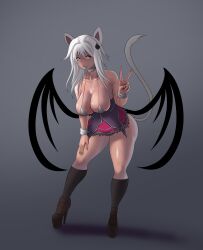 1girls annon bimbo cat_ears catgirl eyeshadow grey_lipstick high_heels high_school_dxd koneko_toujou large_breasts lipstick platform_heels smile solo thick_lips white_hair wings