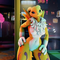 3d blender blue_eyes breasts digimon digimon_(species) female female_focus female_only fur furry furry_breasts illarts looking_at_viewer naked naked_female renamon renamon_(warfaremchine) standing vagina yellow_body yellow_fur