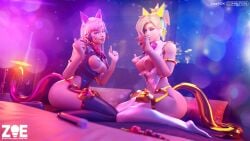 2girls 3d ass big_ass big_breasts black_cat_d.va breasts cat_ears cat_tail catgirl cosplay costume curvy d.va female gifdoozer's_black_cat_d.va mercy nipples overwatch pinup stockings thick_thighs thighs zoe3dx