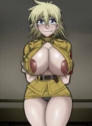 1girls areola_slip areolae big_breasts blonde_hair blue_eyes breasts female female_only hellsing hellsing_ultimate huge_breasts nipples panties seras_victoria short_hair skirt solo solo_female standing ttrop vampire