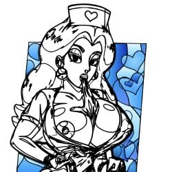 big_breasts black_and_white blue_hearts gloves mario_(series) nintendo nipples nurse nurse_cap nurse_uniform pauline sassypauline