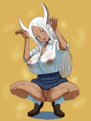 1girls big_breasts blue_skirt bottomwear breasts brown_eyes bunny_ears bunny_girl clitoris clothing erect_nipples female female_only gyaru hair huge_breasts long_hair loose_socks miruko my_hero_academia pink_thong pussy rumi_usagiyama shirt shoes skirt socks solo solo_female squatting sweat sweatdrop thong tongue tongue_out topwear wet_shirt white_hair white_shirt white_socks yororonorn