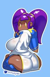 1girls 2022 absurd_res artist_name ass back big_ass blue_background clothing dark-skinned_female dark_skin dress female female_only full_body hand_on_thigh highres hood huge_breasts humanized kirby's_return_to_dreamland kirby_(series) kirby_star_allies kneeling long_hair long_twintails looking_at_viewer looking_back magolor minus8 nintendo purple_hair rule_63 seiza signature simple_background sitting solo tagme thick_thighs thighhighs thighs tied_hair twintails twitter_username watermark white_dress yellow_eyes