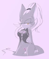 absurd_res accessory anthro anubian_jackal asian_clothing big_breasts black_body black_fur breasts canid canine canis chinese_clothing chinese_dress closed_eyes clothed clothing dress east_asian_clothing esbellexd female fur genitals hair hair_accessory hair_tie half_naked heterochromia hi_res infinite_(sonic) jackal mammal mtf_crossgender narrowed_eyes pink_pussy ponytail pussy rule_63 sega solo sonic_(series) sonic_forces sonic_the_hedgehog_(series) thick_thighs white_body white_fur