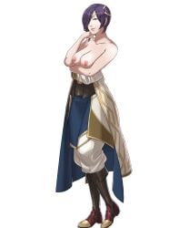 1girls arm_under_breasts breasts brown_eyes edit female female_only fire_emblem fire_emblem_heroes hair_over_one_eye kiran_(fire_emblem) kiran_(fire_emblem)_(female) large_breasts looking_at_viewer nintendo nipples nude_filter purple_hair samuraijam34 short_hair smile solo topless transparent_background