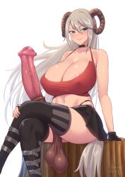 1futa animal_genitalia_on_humanoid balls big_balls big_breasts blush bottomless breasts casual casual_erection casual_exposure casual_nudity choker clothed clothing erection eye_contact futa_only futanari grey_hair handwear horns horsecock horsecock_futanari horsecock_on_humanoid huge_breasts huge_cock humanoid hyper_sag legwear light-skinned_futanari light_skin long_hair looking_at_viewer mostly_clothed mostly_nude original pale_skin penis sagging_balls sitting skirt solo testicles thick_thighs thighhighs thighs thong veiny_penis zheng