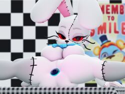 3d 3d_(artwork) blender bowtie bunny_ears buttplug buttplug_in_ass five_nights_at_freddy's five_nights_at_freddy's:_security_breach fnaf fossil3d fur legs_apart legs_spread red_eyes showing_off sitting_on_table suit tagme vanny_(fnaf)