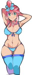 1girls 2022 armpits arms_behind_head arms_up asymmetrical_hair bikini blue_bikini blue_eyes breasts brown_skin enpe female female_only gym_leader hips huge_breasts large_breasts long_hair nintendo pokemon pokemon_bw red_hair skyla_(pokemon) slim_waist tan tan-skinned_female tanned_skin thick_thighs thighs wide_hips