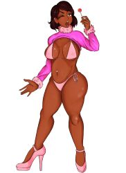 1girls big_breasts bra breasts brown_hair cleavage connie_maheswaran earrings erect_nipples female female_only full_body heels high_heels jwels legs lollipop pink_bra pink_thong short_hair solo solo_female steven_universe thong tongue tongue_out tongue_piercing topwear