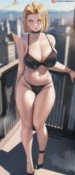 1girls ai_generated android_18 blonde_hair blue_eyes bra breasts cleavage dragon_ball dragon_ball_z female female_only full_body heels hi_res high_heels hips huge_breasts large_breasts light-skinned_female light_skin nai_diffusion outdoors panties shexyo short_hair shounen_jump slim_waist stable_diffusion thick_thighs thighs voluptuous wide_hips
