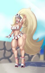 1girls alternate_version_available annon armpits armwear ass big_ass big_breasts big_lips bimbo bimbo_lips bimbofied black_thong blonde_hair breasts clitoris_slip eyeshadow female female_only full_body game_freak grey_eyes hair hand_behind_head headwear high_heels korrina_(pokemon) legs lips pokemon pokemon_xy ponytail pussy_peek red_lips red_lipstick roller_skates skirt solo solo_female sweat sweatdrop thick_lips thick_thighs thighs thong topwear twintails white_eyeshadow white_skirt