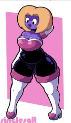 black_latex blonde_hair cameltoe female female_only high_heel_boots high_heels jynx large_ass large_breasts latex pokemon pokemon_(species) purple_body purple_lips purple_skin rouge_the_bat_(cosplay) shiny_clothes shiny_skin short_hair singlesalt sonic_(series) wide_hips