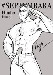 actor black_and_white boner english english_text erect_penis erection hard_on himbo male male_only muscles muscular muscular_male penis_peek saluting septembara sketch uncolored uncut veiny_penis xlyph