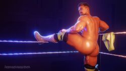 3d 3d_(artwork) angel_garza ass athlete average_neighbor bara butt celebrity cum_in_ass cum_leaking gay latino leg_up looking_at_viewer looking_back male male_only muscles muscular muscular_male real_person teasing thick_thighs wrestler wwe