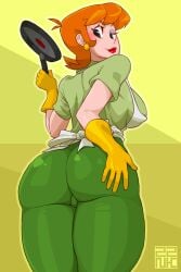 1girls apron armwear ass big_ass big_breasts black_eyes blush bottomwear breasts dat_ass dexter's_laboratory dexter's_mom earrings female gloves green_pants green_shirt hair hand_on_ass holding_object huge_ass large_ass lips lipstick mature mature_female mature_woman milf mother orange_hair pants red_lips red_lipstick round_ass rubber_gloves shirt sideboob thick_ass thick_lips topwear yellow_gloves zznakuu