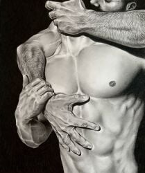 abs black_and_white brad_welch_art embrace gay male male_only muscles muscular muscular_male pecs pencil_(artwork) sketch