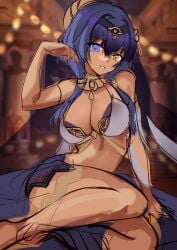 big_breasts blue_hair breasts candace_(genshin_impact) egyptian female female_focus female_only genshin_impact looking_at_viewer middle_eastern middle_eastern_clothing middle_eastern_female squchan thick_thighs thighs twintails