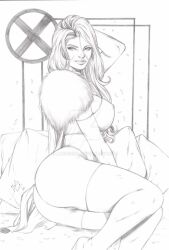 black_and_white curvy_female dat_ass emma_frost lanio_sena marvel marvel_comics pinup watermark white_queen x-men