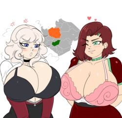 angry big_breasts black_bra country_inc_(yuric_inc) countryhumans countryhumans_girl doocen horny_female huge_breasts hungary_(countryhumans) hungary_(yuric_inc) large_breasts massive_breasts national_personification oc pink_bra poland poland_(countryhumans) poland_(yuric_inc) presenting_breasts shiny_breasts yuric_inc