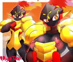 anthro armarouge big_breasts black_body black_skin breasts female female_focus female_only looking_at_viewer nipples pokemon pokemon_sv thick_thighs thighs