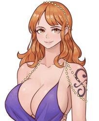 1girls arthydraws big_breasts female female_only nami one_piece orange_hair post-timeskip purple_dress solo solo_female