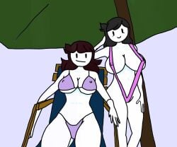 2girls bikini brown_hair fartoohorny female female_only gray_hair jaiden jaiden_animations jaidens_mom large_ass large_breasts looking_at_viewer mature_female milf mob_face mother_and_daughter multiple_girls reclining sling_bikini smile smiling youtuber