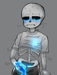 animated_skeleton blue_blush blue_penis blush ectopenis explicit grey_background jerking_off jerkingoff male male_masturbation male_only masturbation nsfw owo penile_masturbation penis sans shirt_up skeleton solo_male soul sweat testicles undead undertale undertale_(series)