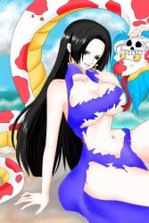 animal artist_request big_breasts boa_hancock female female_only long_hair one_piece ripped_clothing salome_(one_piece) snake