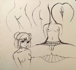 asshole breasts dbagdraws doki_doki_literature_club edit fluffyearedfox multiple_poses natsuki_(doki_doki_literature_club) pussy sketch skirt tagme