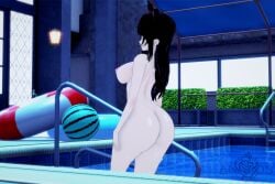 1girls 3d alternate_ass_size alternate_breast_size anaros big_ass big_breasts big_butt black_hair blake_belladonna breasts bubble_butt female koikatsu long_hair naked night nude outside pool public_nudity rwby solo